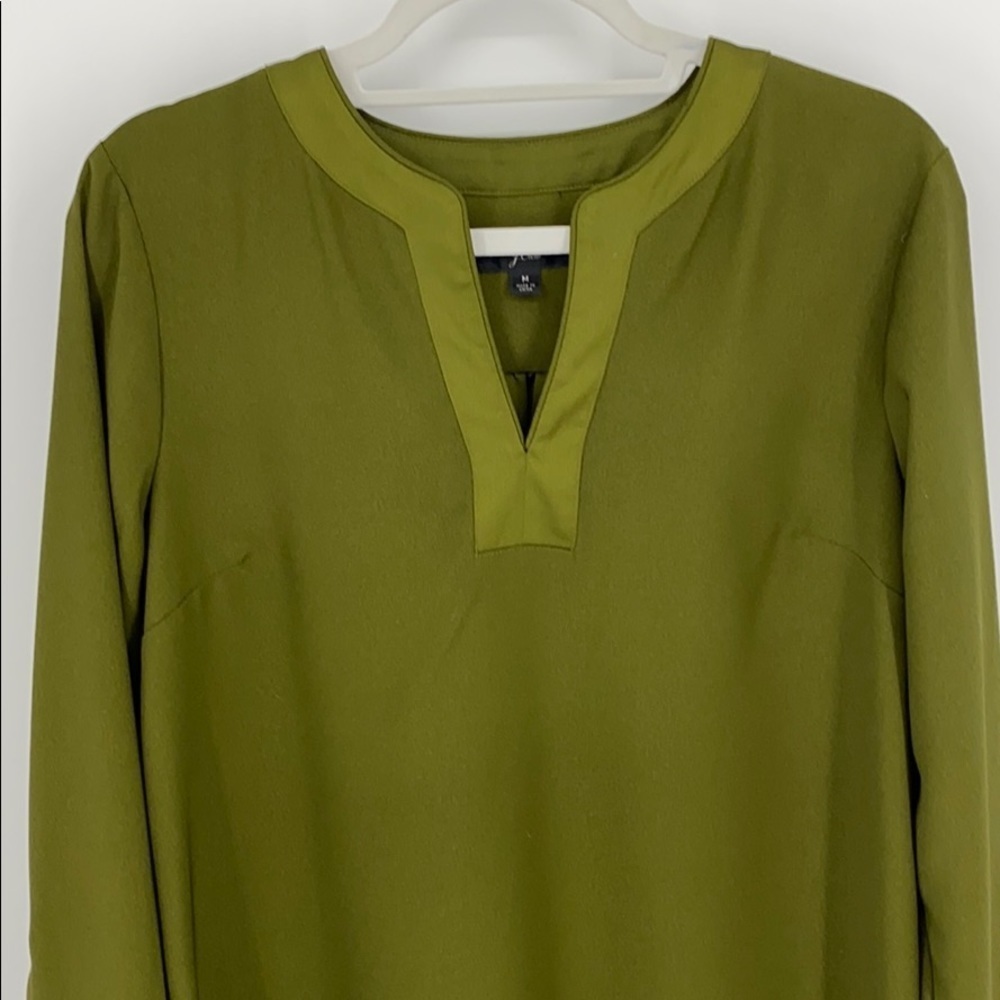J Crew Green SZ M Tunic V Neck Satin Trim Top blouse SZ M - Picture 3 of 10